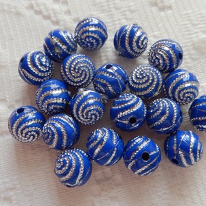 10mm Acrylic Blue Marble Ball Beads, Swirled Marbled Pattern, 2mm Holes,  Round Spacer, Bold and Colorful, Fun Jewelry Making, Blue and White