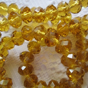 24 Golden Medium Amber Faceted Rondelle Crystal Beads 8mm x 6mm image 2