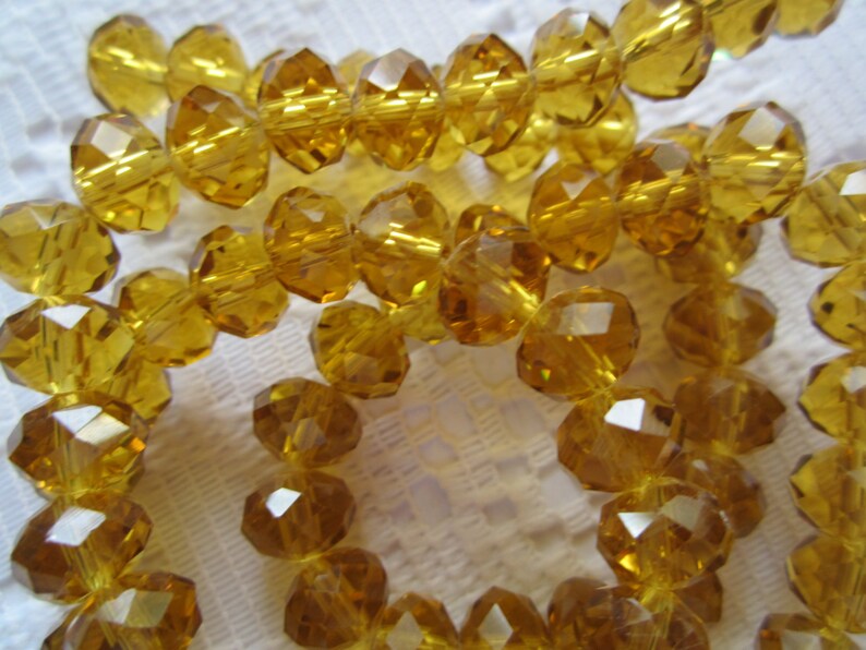 24 Golden Medium Amber Faceted Rondelle Crystal Beads 8mm x 6mm image 2