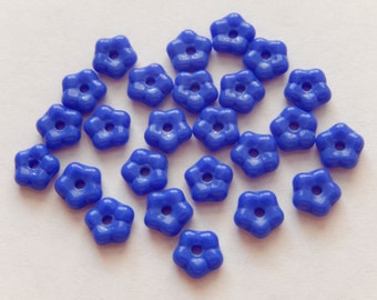 20  Royal Blue Opaque Flower Czech Glass Beads  5.5mm