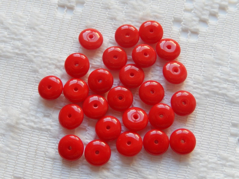 20 Cherry Red Opaque Round Flat Disc Czech Glass Beads 6mm Etsy