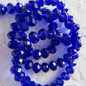 25  Dark Cobalt Blue Faceted Rondelle Crystal Beads  4mm x 6mm