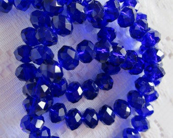 25 Dark Cobalt Blue Faceted Rondelle Crystal Beads 4mm x 6mm