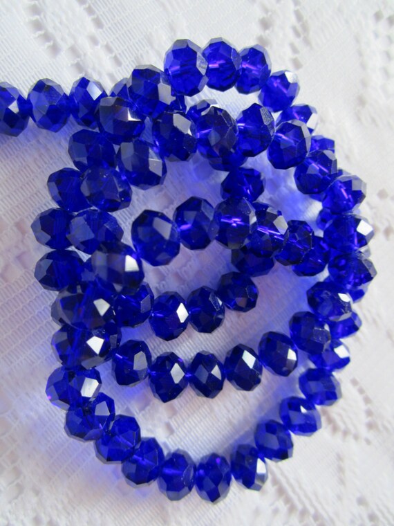 24 Dark Cobalt Blue Faceted Rondelle Crystal Beads 8mm X 6mm