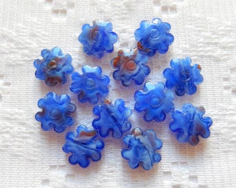 12  Shades of Blue & Red Pressed Millefiori Flower Lampwork Glass Beads  12mm