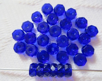 20 Disco facetado transparente azul cobalto cuentas de vidrio checo 8mm