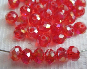24  Christmas Ruby  Red AB Faceted Rondelle Crystal Beads  8mm x 6mm