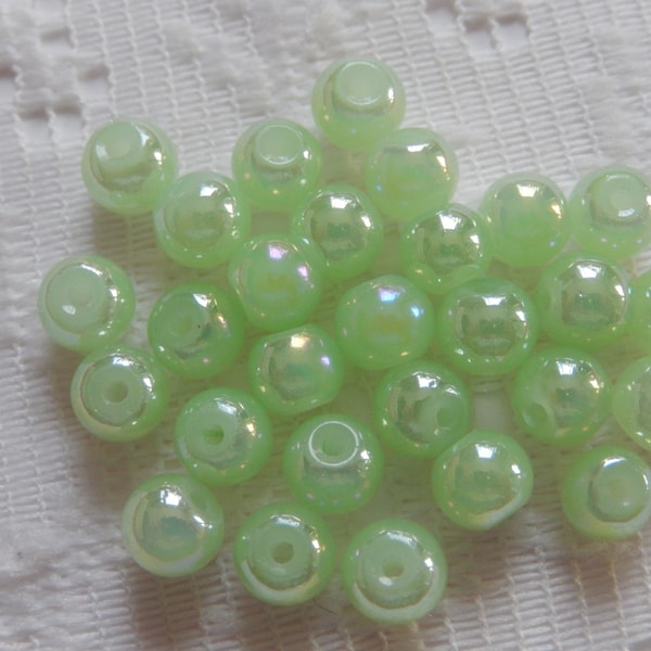 25  Mint Green Opal AB Round Glass Beads  6mm