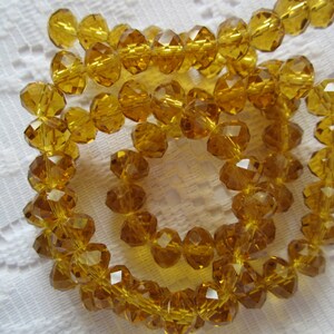 24 Golden Medium Amber Faceted Rondelle Crystal Beads 8mm x 6mm image 1