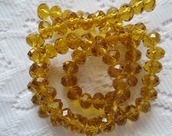 24 Golden Medium Amber Faceted Rondelle Crystal Beads 8mm x 6mm