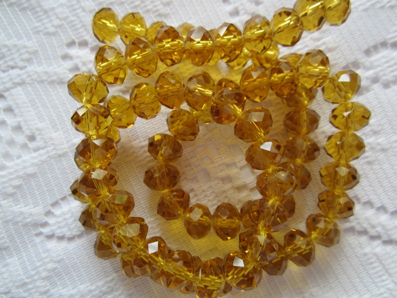 24 Golden Medium Amber Faceted Rondelle Crystal Beads 8mm x 6mm image 1