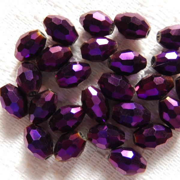 25  Deep Purple Metallic AB Facected Oval Crystal Beads   6mm x 4mm