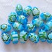 17 Turquoise Blue Green & White Oval Flower Millefiori Lampwork Glass Beads 8mm x 12mm