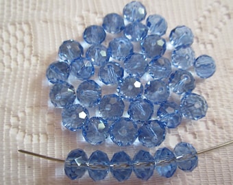 35 Cornflower Blue Faceted Rondelle Crystal Glass Beads 8mm x 6mm