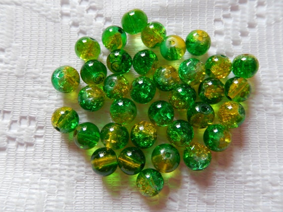 10 10mm Czech Glass Round Crackle Beads Emerald