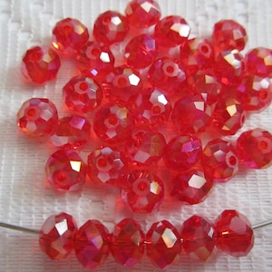 24  Bright Christmas Red AB Faceted Rondelle Crystal Beads  8mm x 6mm