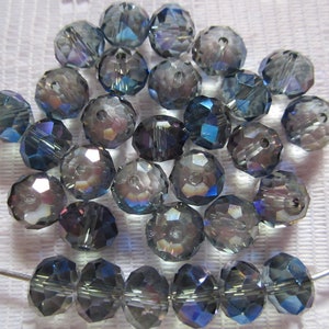 24  Grey Smoke & Blue Purple AB Faceted Rondelle Crystal Beads  8mm x 6mm