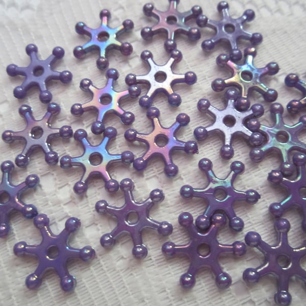 25  Grape Purple AB Sprocket Snowflake Acrylic Beads  15mm
