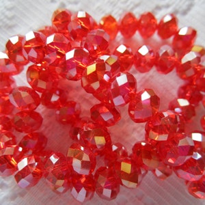 24  Light Siam Red AB Faceted Rondelle Crystal Beads  8mm x 6mm