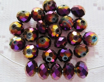 24  Purple & Gold Metallic AB Vitrail Facected Rondelle Crystal Beads   6mm x 8mm