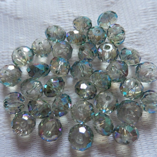 25  Green Blue & Clear Iris AB Faceted Rondelle Crystal Beads  4mm x 6mm