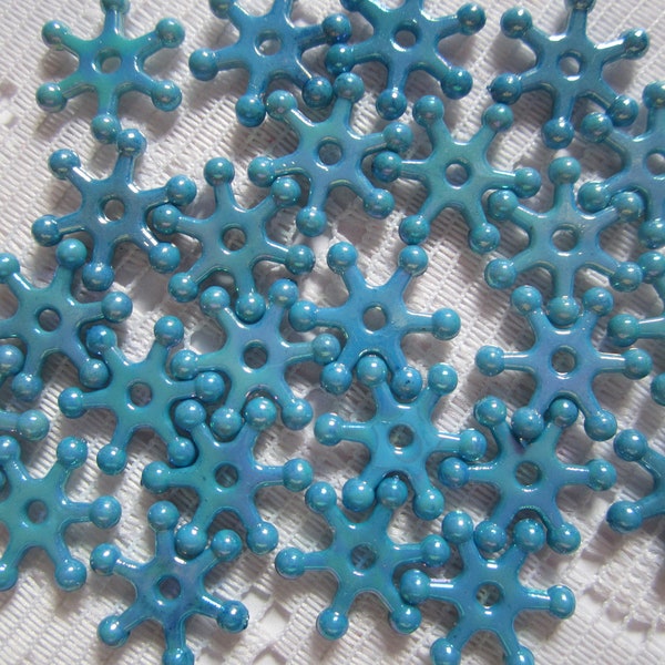 25  Teal Blue Turquoise AB Sprocket Snowflake Acrylic Beads  15mm