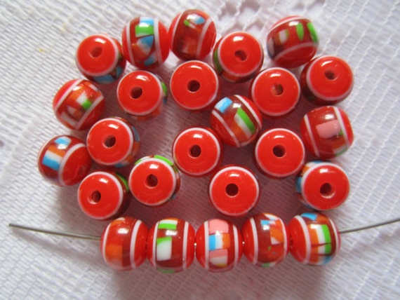 20 Red White Mixed Color Striped Round Resin Acrylic Beads Etsy