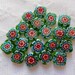 19 Green Red Blue & White Square Flower Millefiori Lampwork Glass Beads 13mm