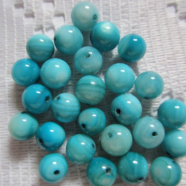25  Teal Turquoise Blue Round Shell Beads  6mm