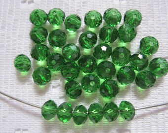 24 Christmas Green Faceted Rondelle Crystal Beads 8mm x 6mm