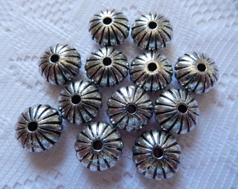 12  Antiqued Silver Squashed Melon Acrylic Beads  14mm