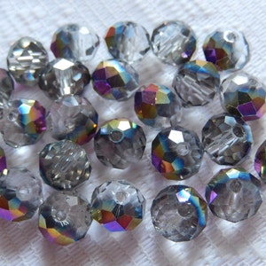 24  Smoke Grey & Purple Metallic AB Faceted Rondelle Crystal Beads  8mm x 6mm