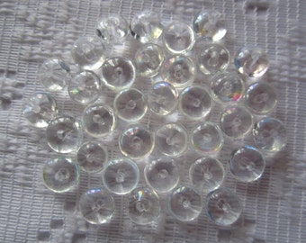 25  Clear White AB Round Saucer Disc Czech Glass Beads  7mm