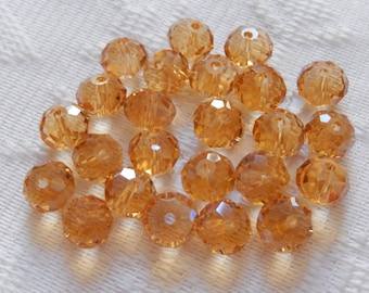 24 Golden Topaz Faceted Rondelle Crystal Beads 8mm x 6mm
