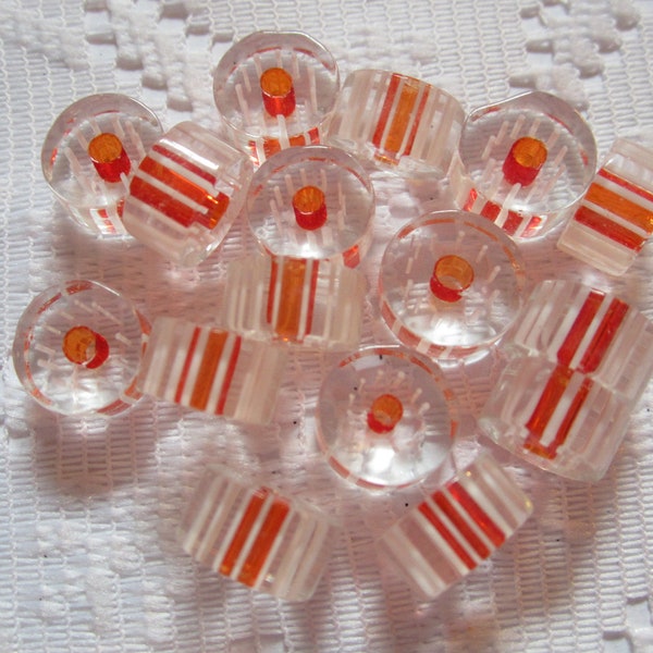 15  Halloween Orange & White Striped Furnace Cane Glass Disc Beads  12mm x 7mm