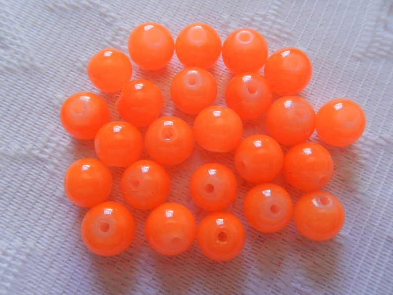 24 Neon Orange Opal Round Ball Glass Beads 8mm image 1