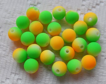 16  Bright Neon Golden Yellow & Neon Lime Green Acrylic Round Beads  10mm