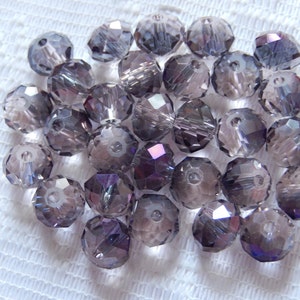 24  Amethyst Purple Clear Metallic AB Faceted Rondelle Crystal Beads  8mm x 6mm
