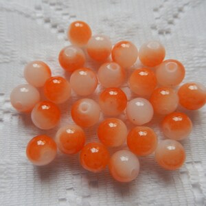 26  Orange & Oyster White Opal Round Glass Beads  8mm