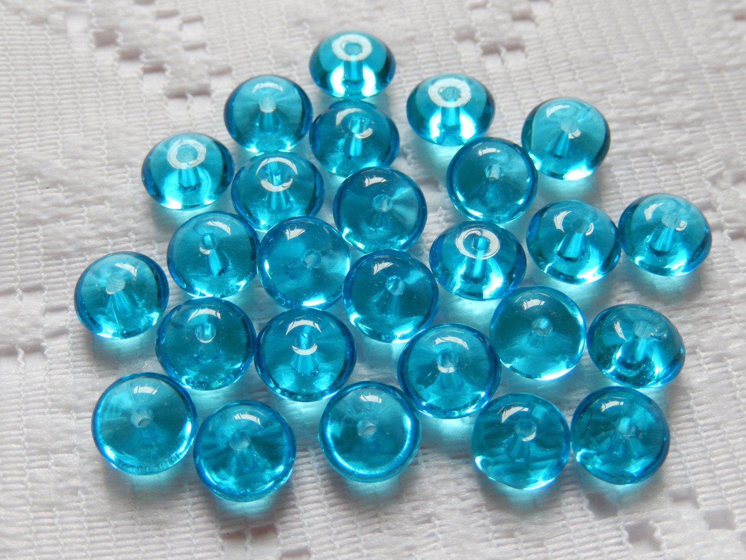 25 perles de verre Transparent bleu turquoise soucoupe disque Etsy