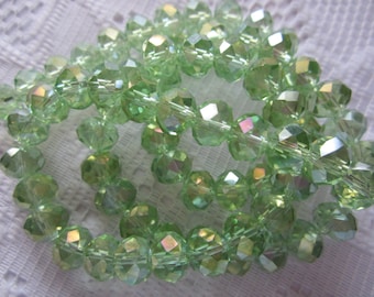 24 Cuentas de Cristal Rondelle Facetadas AB Verde Primavera Claro 8mm x 6mm