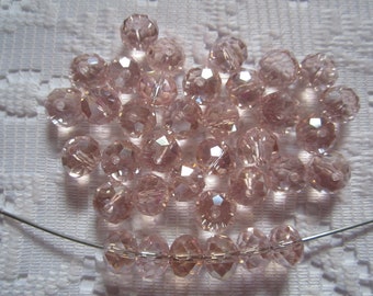 25 Pink Blush AB Faceted Rondelle Crystal Beads 4mm x 6mm
