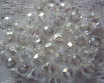 25 個のクリスタル クリア AB ファセット ロンデル クリスタル ビーズ 4 mm x 6 mm