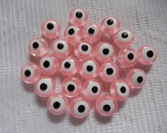 20 Cotton Candy Pink & White Dot Eye Flat Round Acrylic Beads  8.5mm