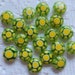 20 Lime Green & Yellow Flower Millefiori Rounded Button Lampwork Glass Beads 10mm