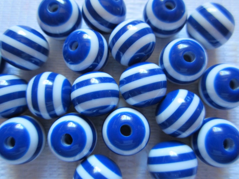 25 Navy Blue & White Striped Round Acrylic Resin Beads 6mm Etsy