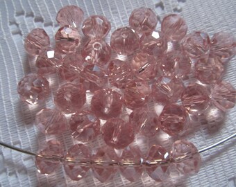 24 Cuentas de Cristal Rondelle Facetadas AB Rosa Rosy 8mm x 6mm