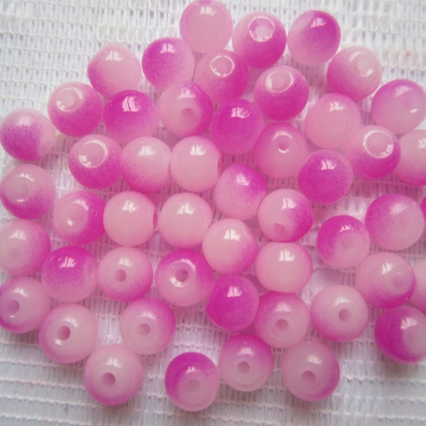 33  Hot Pink Magenta Fuchsia & White Opal Round Glass Beads  4mm