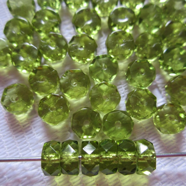 20  Olivine Green Transparent Faceted Disc Czech Glass Beads  6mm