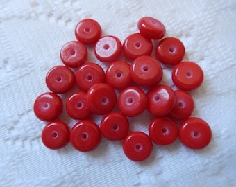 20  Opaque Red Flat Saucer Disc Glass Beads  9mm